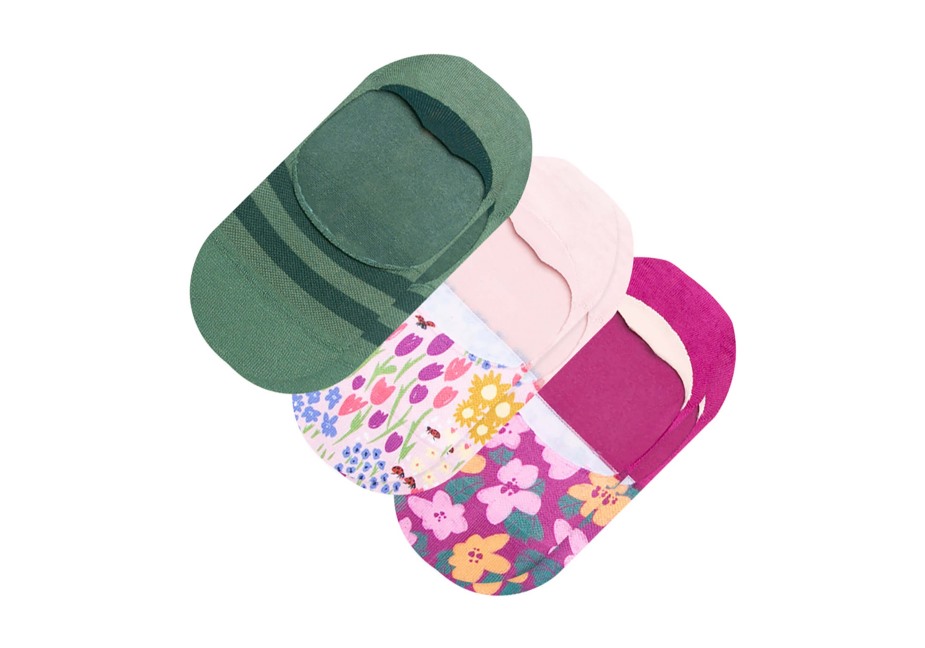 Toms Ultimate No Show çorap çiçek Tarlaları 3 Paket Yeşil çiçek Açar