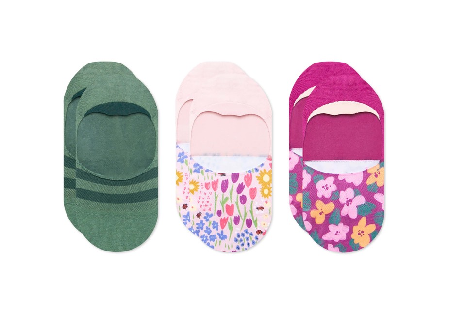 Toms Ultimate No Show çorap çiçek Tarlaları 3 Paket Yeşil çiçek Açar
