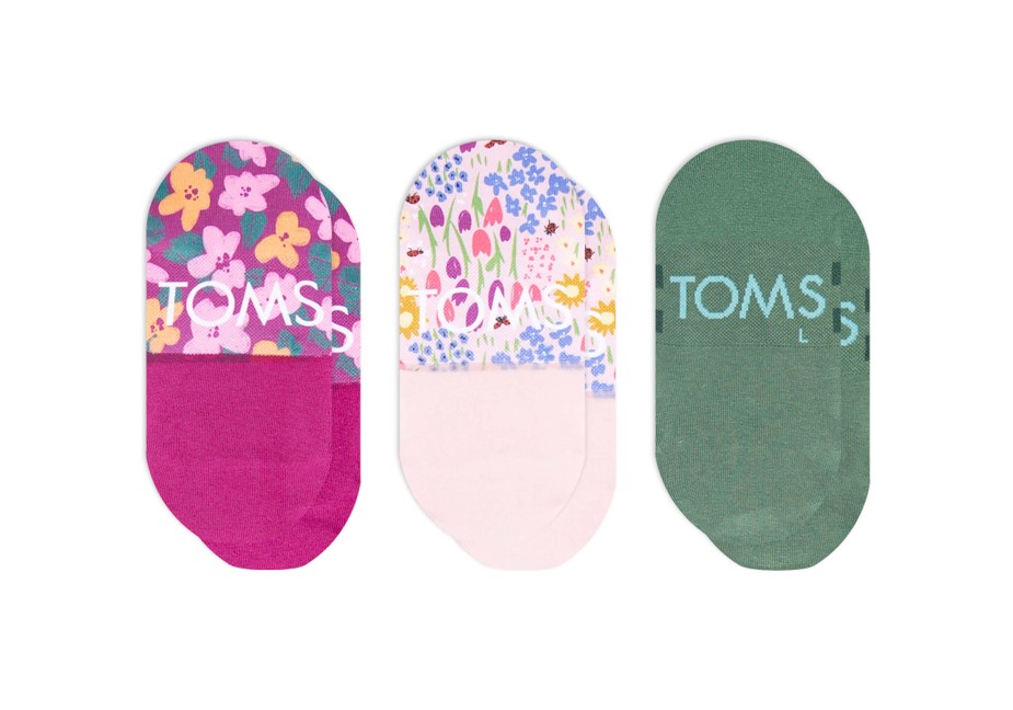 Toms Ultimate No Show çorap çiçek Tarlaları 3 Paket Yeşil çiçek Açar